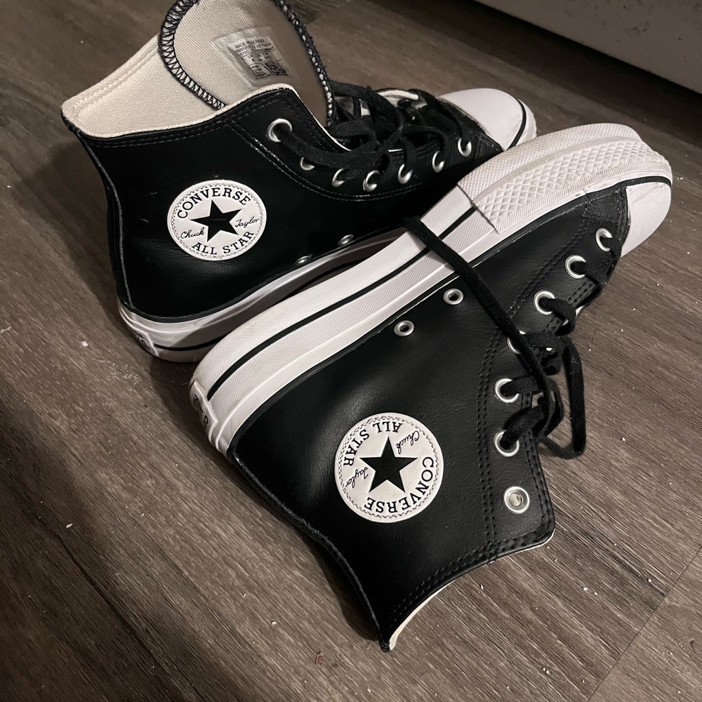 Black Leather Converse High Tops